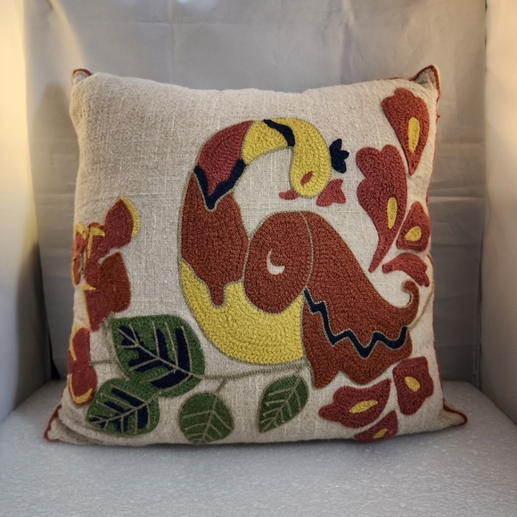 Boho Embroidered Decorative Bird Accent Pillow - Picture 2 of 14